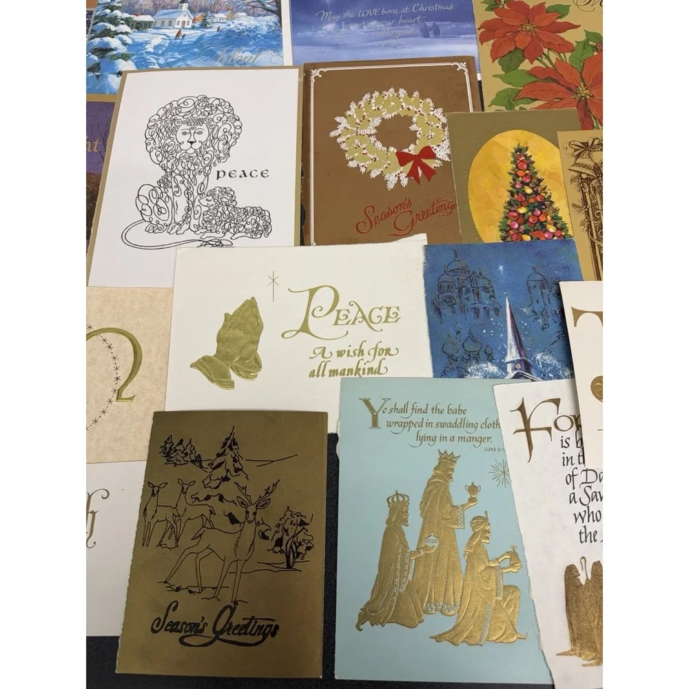 Vintage Metallic Christmas Cards Fronts ONLY for Scrapbooking Crafts Lot of 50+